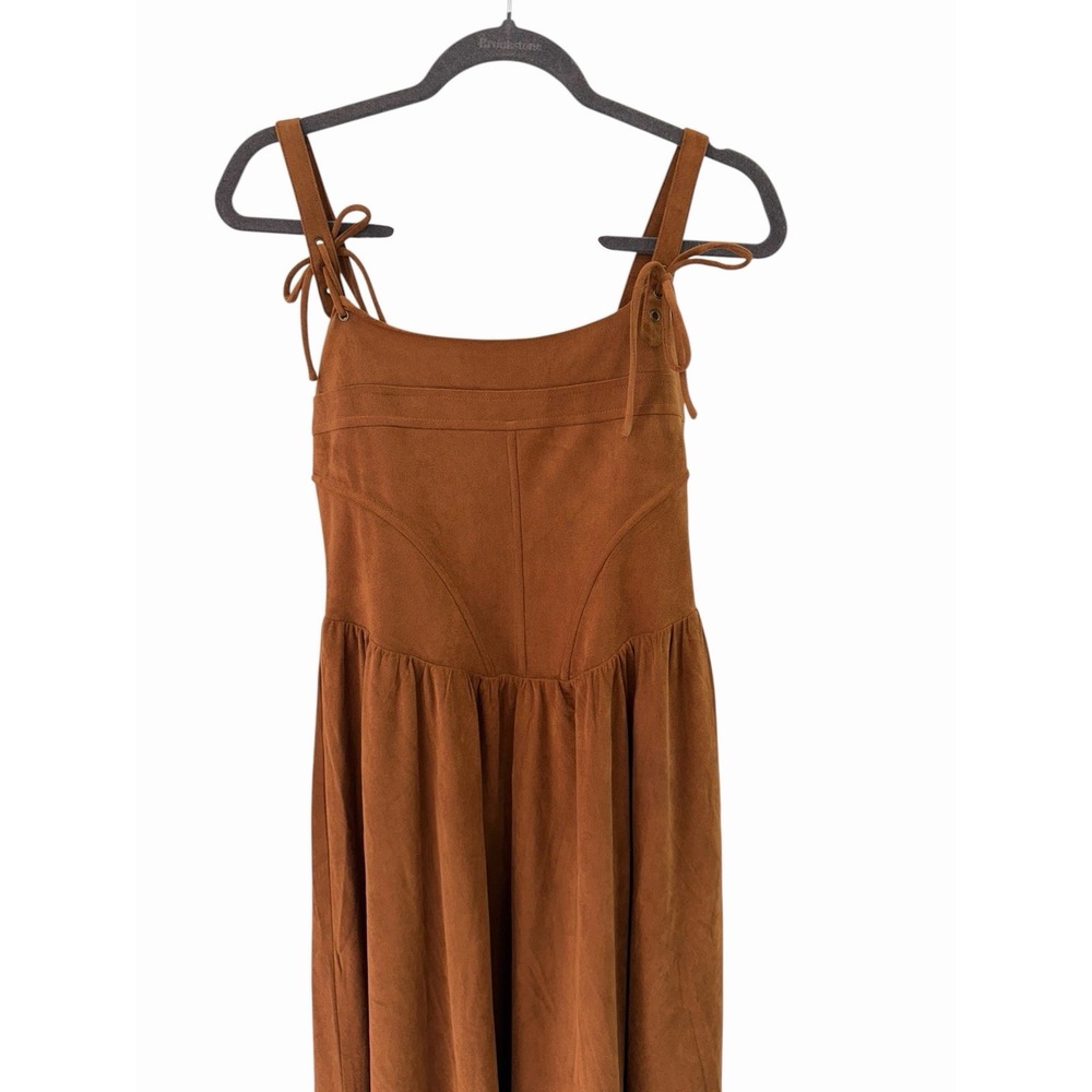 Moon River Women's M Brown Faux Suede Tiered Maxi Dress 70s Western - Picture 4 of 11